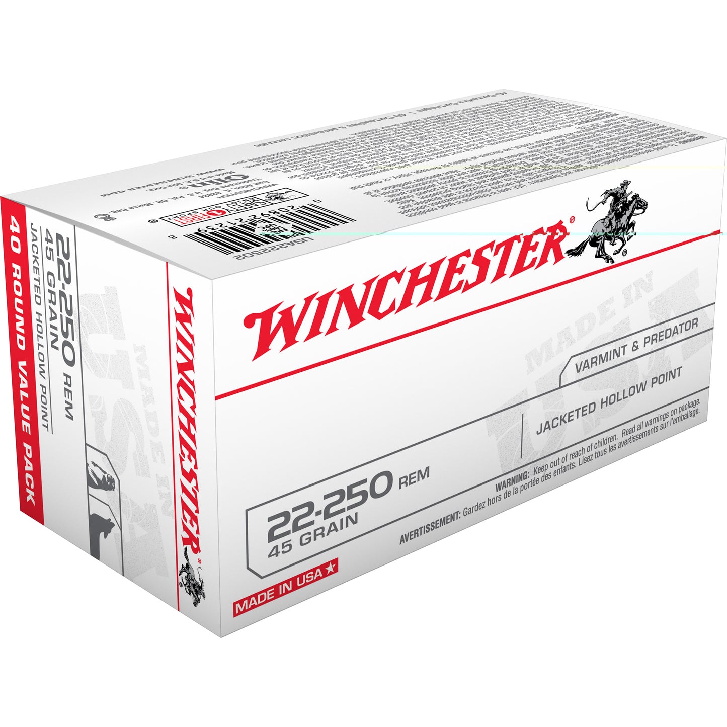 Win Usa 22-250 Rem 45gr Jhp 40/400